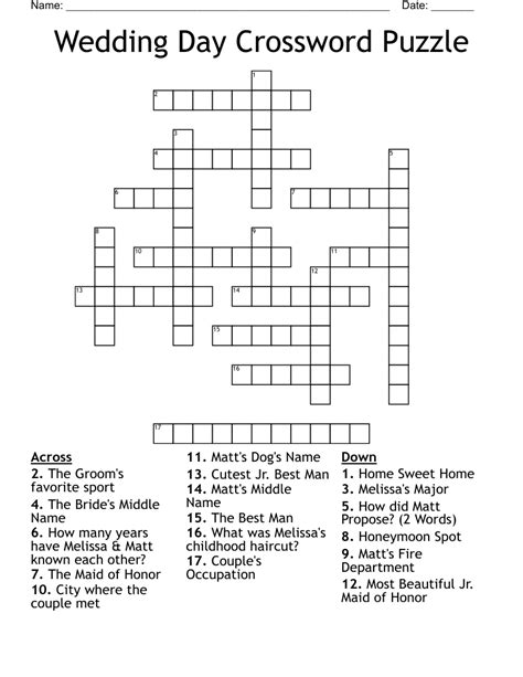 Sign of wedding day jitters crossword clue - Find the latest crossword clues from New York Times Crosswords, LA Times Crosswords and many more. Enter Given Clue. Number of Letters (Optional) ... Sign Of Wedding Day Jitters? Crossword Clue; Tacitly Understood (8) Crossword Clue; Rail Restructured In English Transport Service Crossword Clue;